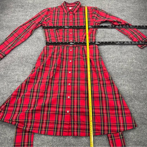 J Crew Dress Womens 2 Red Plaid Long Sleeve Shirtdress Belted Christmas Holiday - Picture 5 of 10